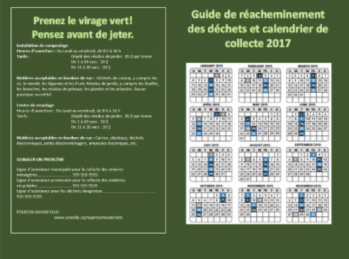 Exemple de calendrier de collecte des déchets de type non promotionnel